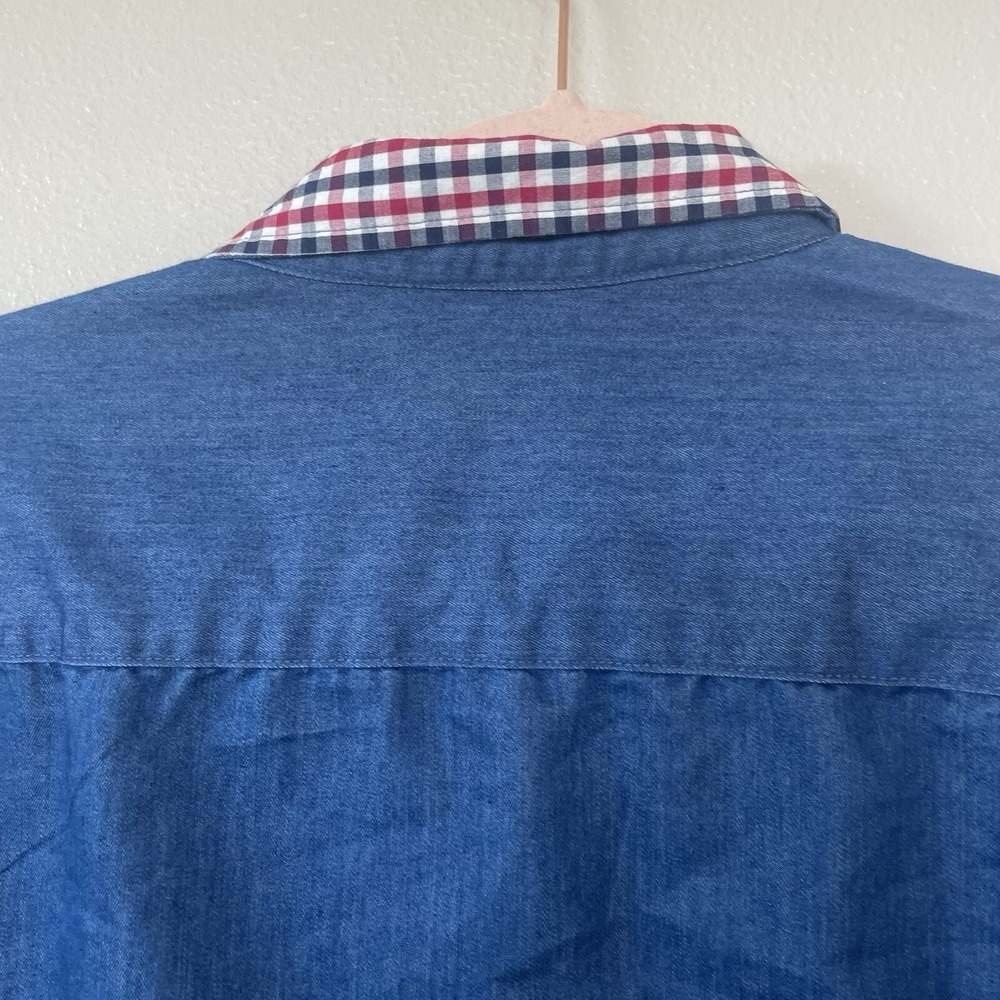 Coofandy Blue Button Up Shirt Red Plaid Accents Mens Size XL Trendy Dress Casual - Picture 11 of 12